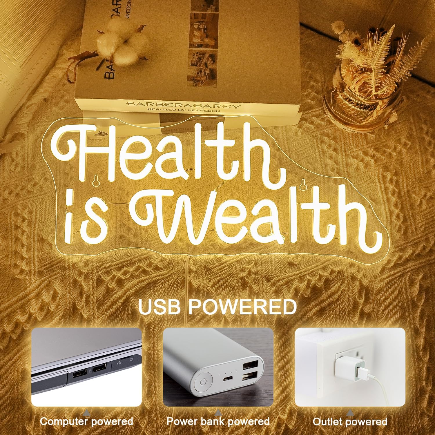 Health is Wealth Neon Sign USB - Health Wellness Yoga review and price